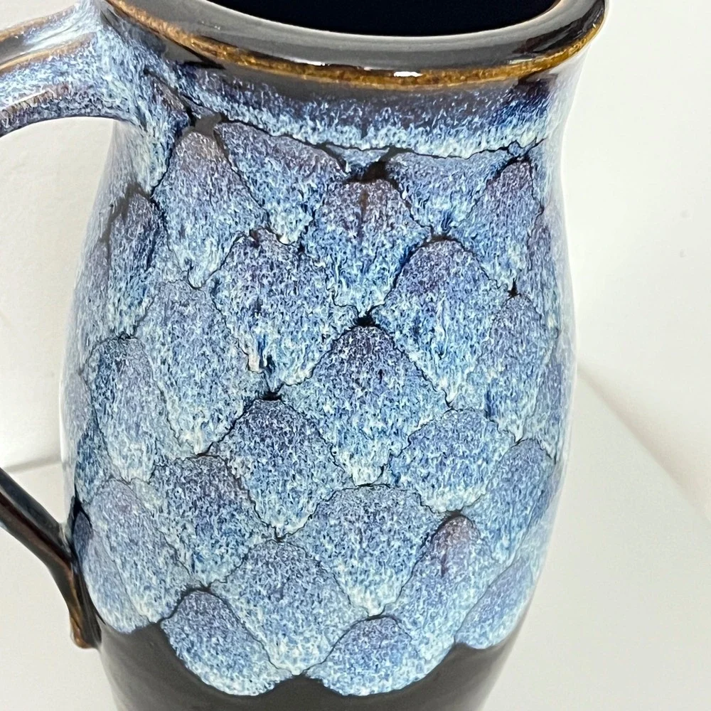 Tracy Dotson Pottery Pitcher  Blue Black Signed Studio Art Ceramic